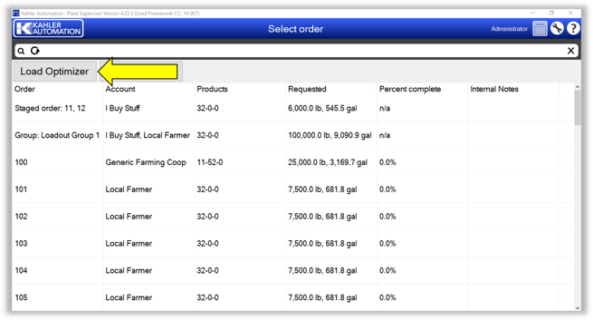 Load Optimizer Button